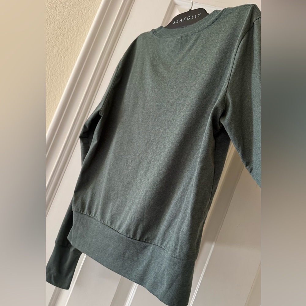 Vuori Women's Scoop Neck Sweater in Heathered Olive Green - Picture 3 of 5